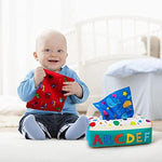 Packaging contents of the Teytoy My First Baby Tissue Box demonstrating safe washable textures for newborns