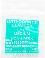 Close up of medical grade three sixteenth inch intraoral elastic bands for braces