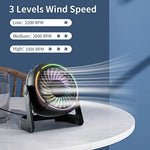 Punoge portable table fan displaying colorful light emitting diode atmosphere modes