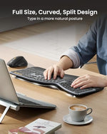 ProtoArc split ergo keyboard highlighting the cushioned memory foam palm rest profile
