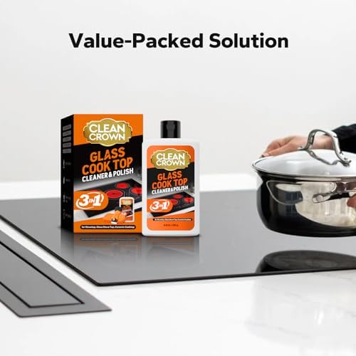 Application of CleanCrown cleaner on a dirty ceramic stove top