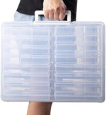 Interior view of 16 individual clear 4 by 6 inch photo cases