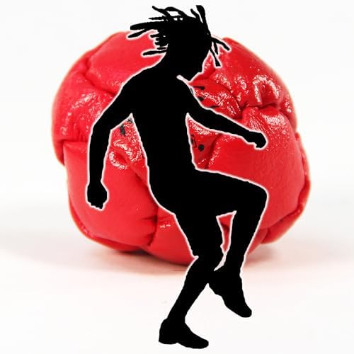 Premium pellet filled leather footbag showcasing its spherical freestyle shape.