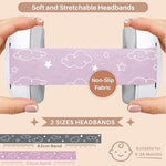 Baby wearing Kiddieware noise reduction headphones for flight travel