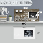 Back view of EURSET pregnancy announcement frame displaying the sturdy sawtooth hangers and backing tabs