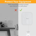Mamerry white mesh router wall bracket installed securely on a home drywall surface near an outlet
