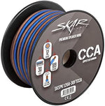 Close up of Skar Audio 12 AWG wire showing blue and brown jacket