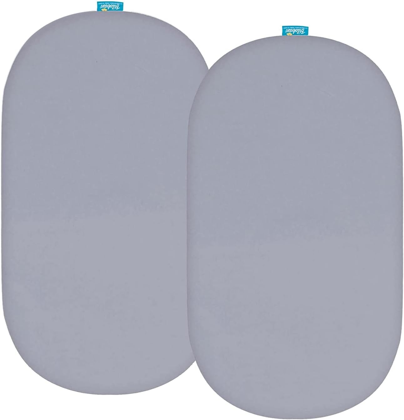 Biloban universal fitted bassinet sheets two pack front view in solid grey color