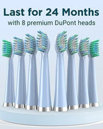 Close up view of the two different types of replacement bristles included with the Rtauys rechargeable sonic toothbrush.