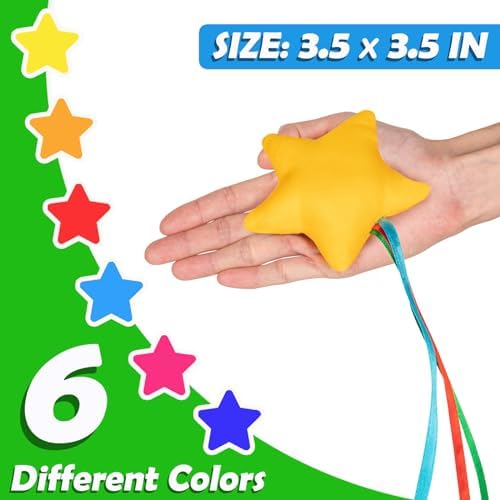 Close up of star shaped bean bag with decorative ribbon tails
