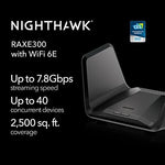 NETGEAR RAXE300 high speed internet router back panel highlighting the 2.5G high-speed Ethernet ports