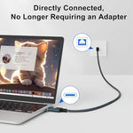 Thzzhnno Thunderbolt compatible ethernet connector showcasing the compact design alongside an iPhone 15 smartphone.