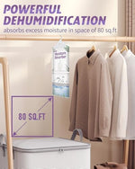 Hanging dehumidifier bag in a closet preventing mold on clothes.