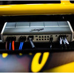 Stinger micro vehicle amplifier with included sub level remote bass control knob and wiring harness.