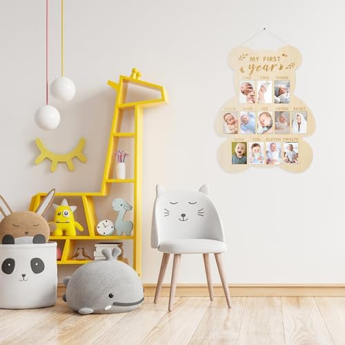 R HORSE baby milestone board hanging on a nursery wall with twine and hooks.