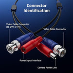 Full package contents layout containing four thirty meter surveillance camera cords and extra connectors.