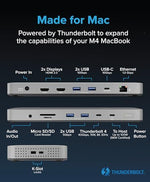 Plugable laptop dock rear view highlighting dual HDMI ports and power delivery input