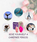 Ginalaia reusable menstrual disc packaging with included storage pouch.