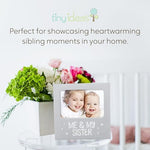 Packaging of the Tiny Ideas gray and white me and my sister baby memory frame