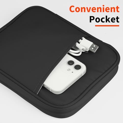 Multifunctional gadget storage sleeve loaded with a tablet and charging cables.