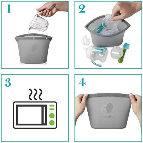 Self-standing Evenflo sanitizing bag for microwave use