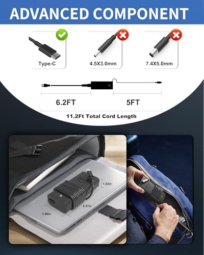 Premium type c replacement laptop power cord laid flat to show full length of the durable insulated charging wire