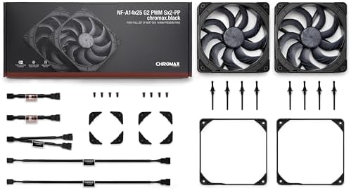 Noctua NF-A14x25 next-generation PC cooling fan showcasing the Centrifugal Turbulator hub layout.