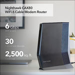 Netgear AX6000 WiFi 6 modem router sleek black vertical design showcasing status indicator lights