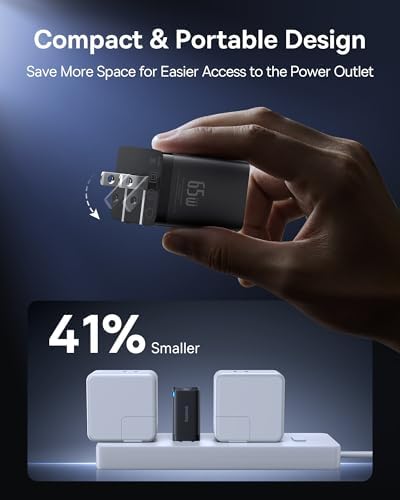 Baseus triple port GaN wall adapter with premium foldable plug retracted for travel