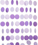 Close up view of the 6.4cm diameter purple paper circles on the string