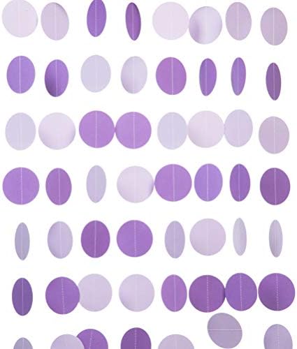 Close up view of the 6.4cm diameter purple paper circles on the string