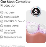 Listerine Total Care mild taste mouthwash packaging details and usage instructions.