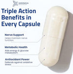 Full product packaging of Geronova Research Bio-Enhanced R-Lipoic Acid highlighting forty times higher absorption benefits