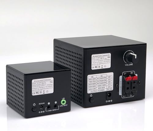 Nodelay 5.8G wireless audio kit displaying the speaker level and line level connection cables included