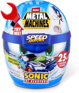Unboxed components of the Zuru racing toy showing customizable die-cast car bodies and surprise accessories.