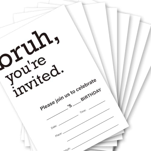 Soiceu party invitations set of twenty showing the double sided layout with pre printed fill in the blank spaces