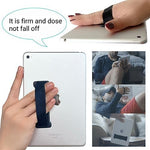 Two count pack of WUOJI black tablet hand straps showcasing adhesive mounting patch