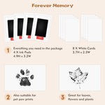 Lorzot baby handprint kit package contents laid out including four black pads and eight white cards.