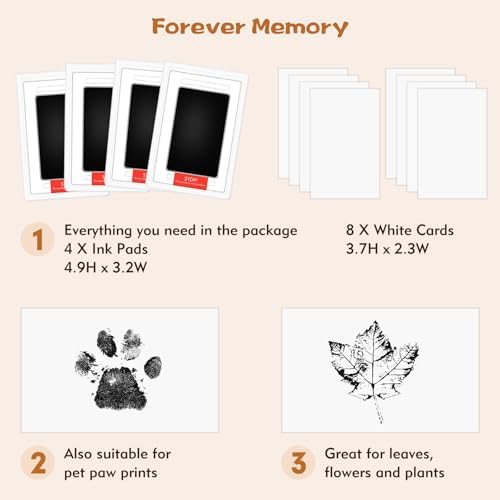 Lorzot baby handprint kit package contents laid out including four black pads and eight white cards.