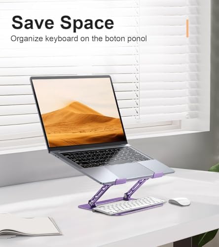 Purple laptop riser with hollow ventilation holes for device heat dissipation