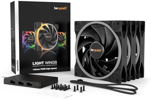 Be Quiet Light Wings 140mm fan installed on a water-cooling radiator demonstrating high static pressure capability