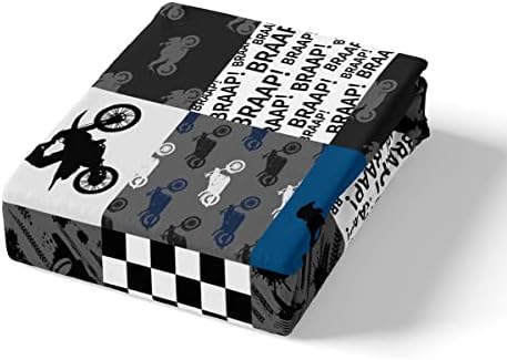 Two matching motocross pillowcases with black and grey checked pattern displayed neatly on a bed setup