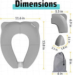Maliton toddler toilet training seat cover folded compactly next to its black drawstring bag.