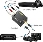 Musou RCA to Toslink adapter side view showing power port connection
