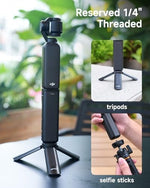 LKTOP Pocket 3 battery grip being mounted onto an extension tripod accessory