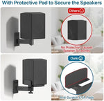 Two pack setup of matte black studio monitor wall brackets with included reusable cable ties