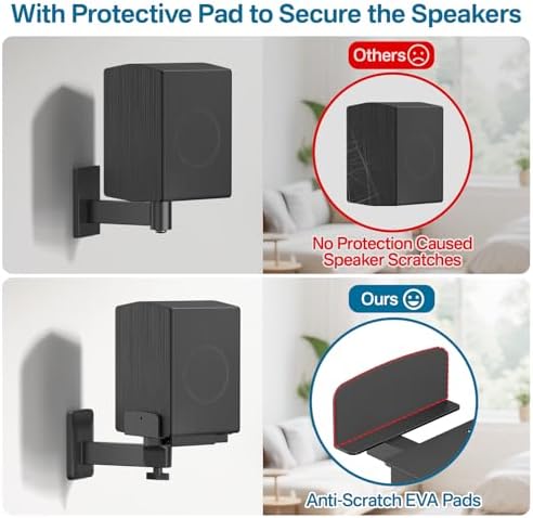 Two pack setup of matte black studio monitor wall brackets with included reusable cable ties