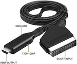 General HD multimedia input to SCART output cable highlighting the USB power connection port.