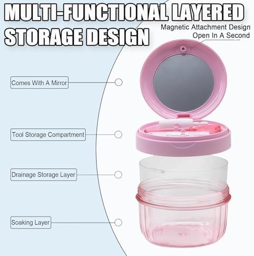 Premium clear aligner travel container showing dual head cleaning brush and built in mirror