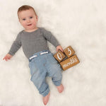 Eco friendly pine wood baby age blocks for nursery decor